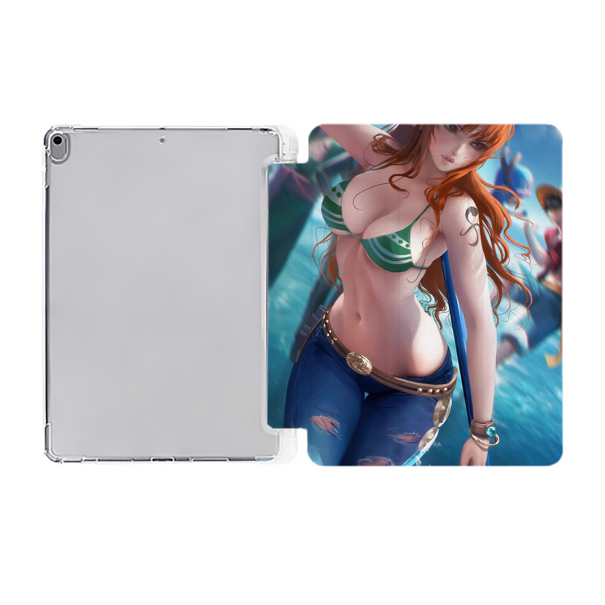 （画像用） ワンピース ONE PIECE IPad ケース ペン収納付き 三つ折りスタンド PUレザー×シリコン 対応機種9.5/10.5/10.9インチ